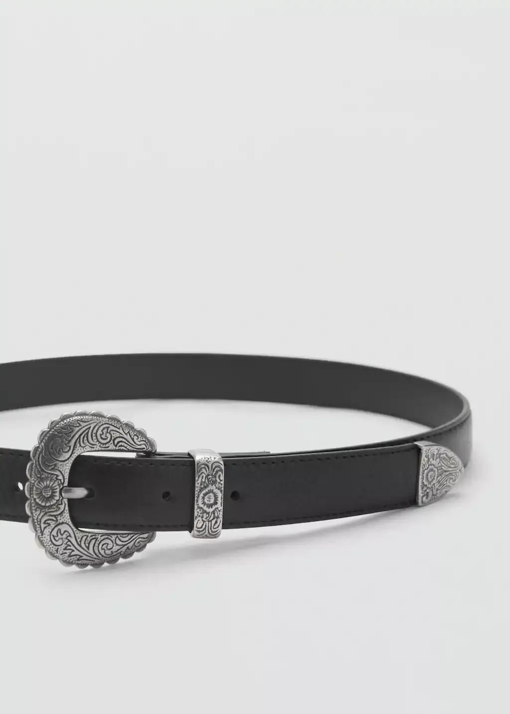 Black Embossed Buckle Belt, , large image number 1