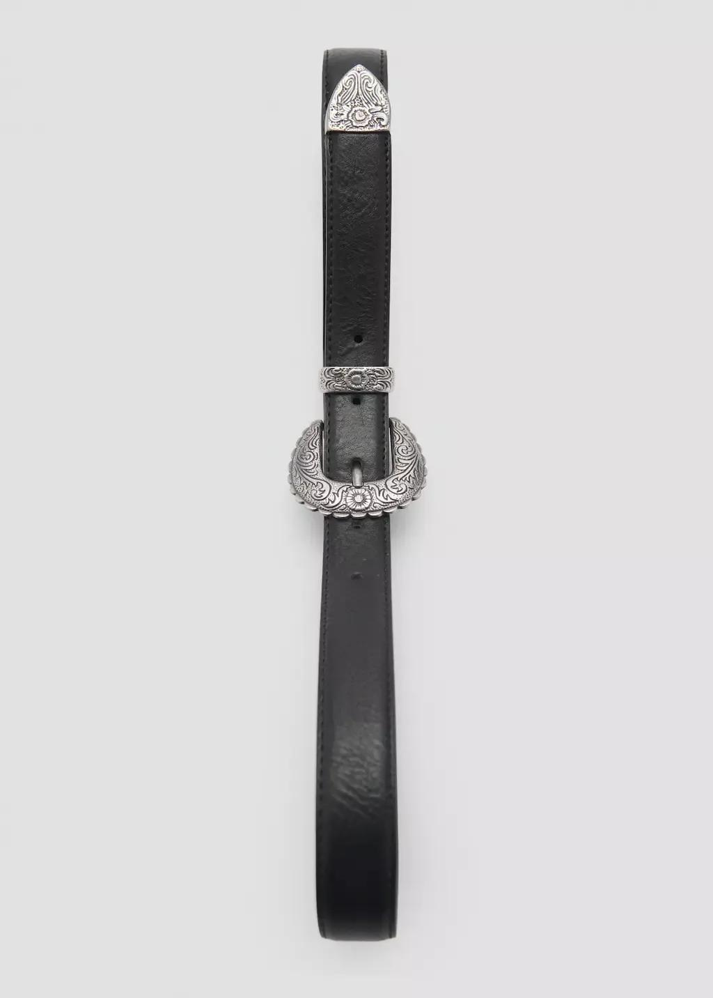 Black Embossed Buckle Belt, , large image number 2