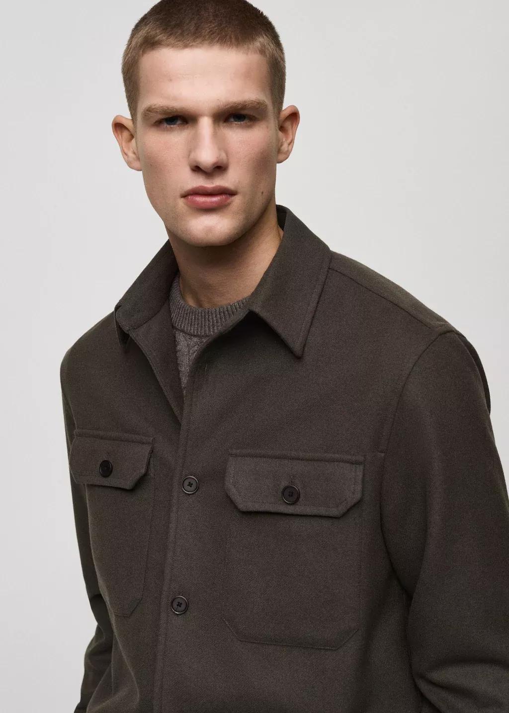 Khaki Wool-Blend Flannel Overshirt, , large image number 1