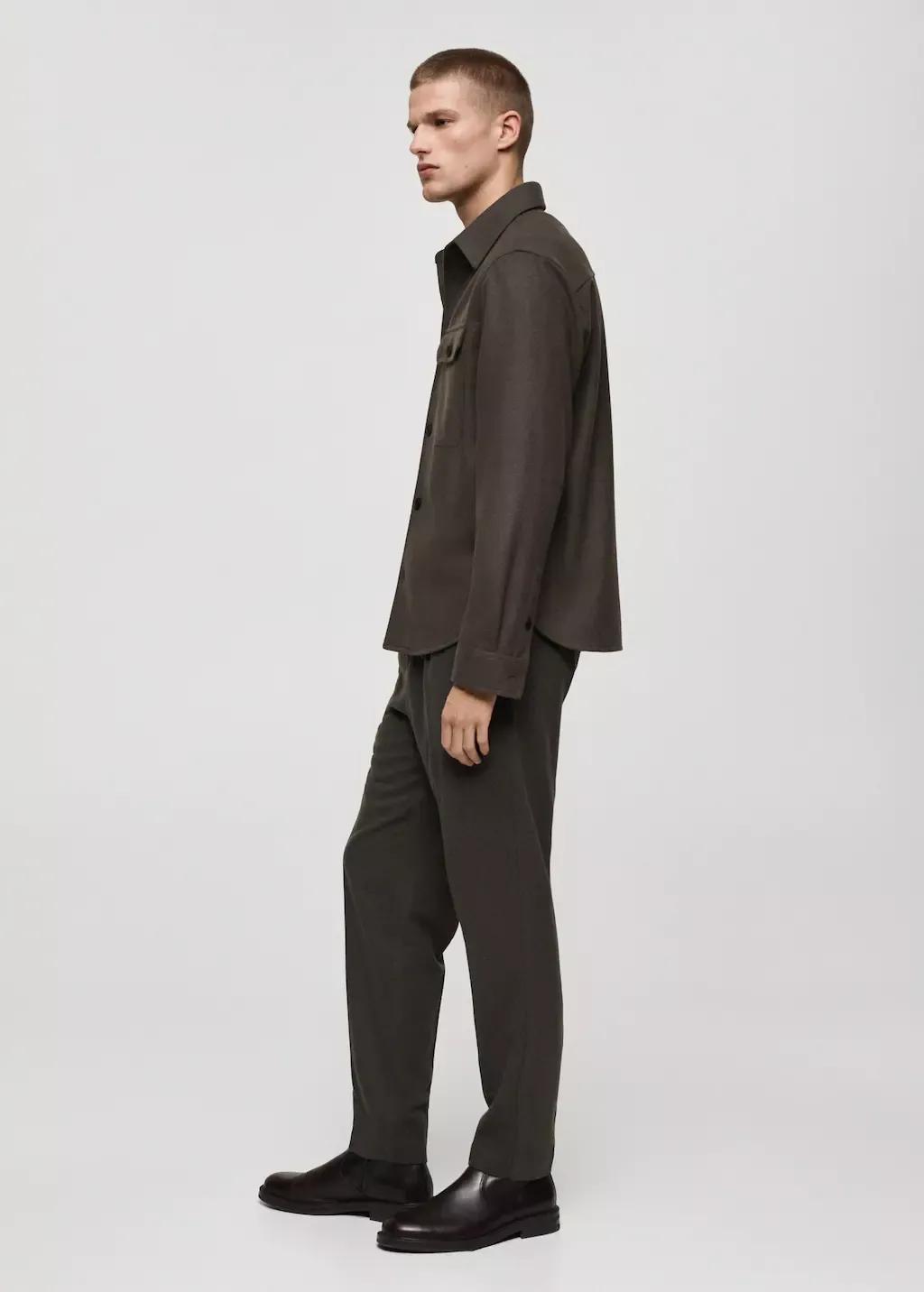 Khaki Wool-Blend Flannel Overshirt, , large image number 2