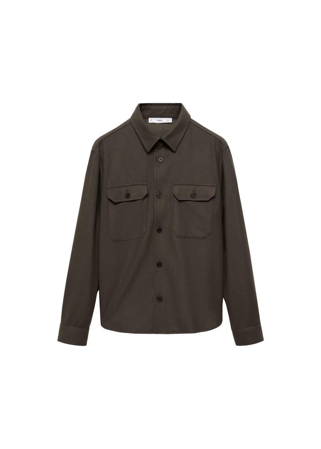 Khaki Wool-Blend Flannel Overshirt, , large image number 3