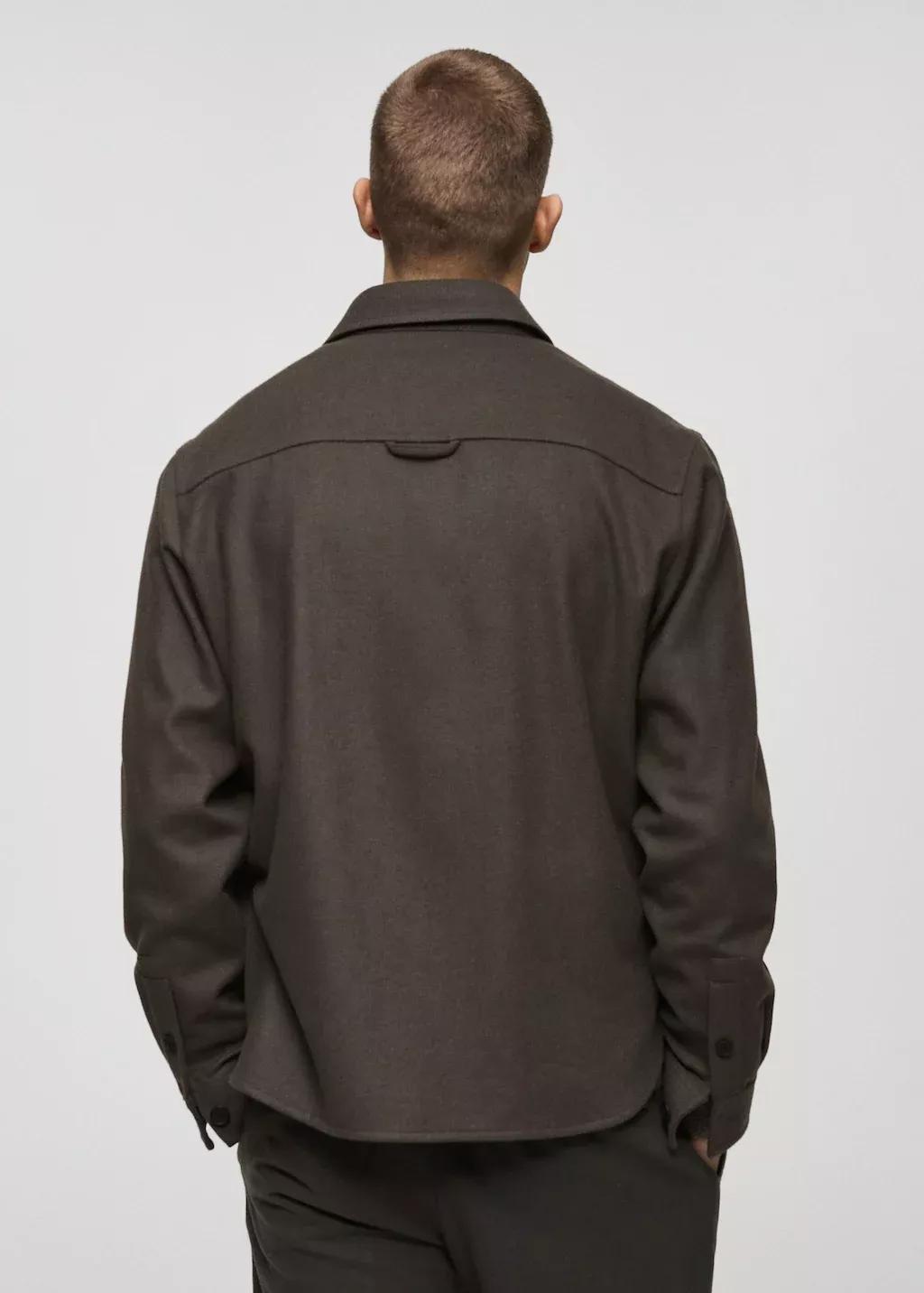 Khaki Wool-Blend Flannel Overshirt, , large image number 6