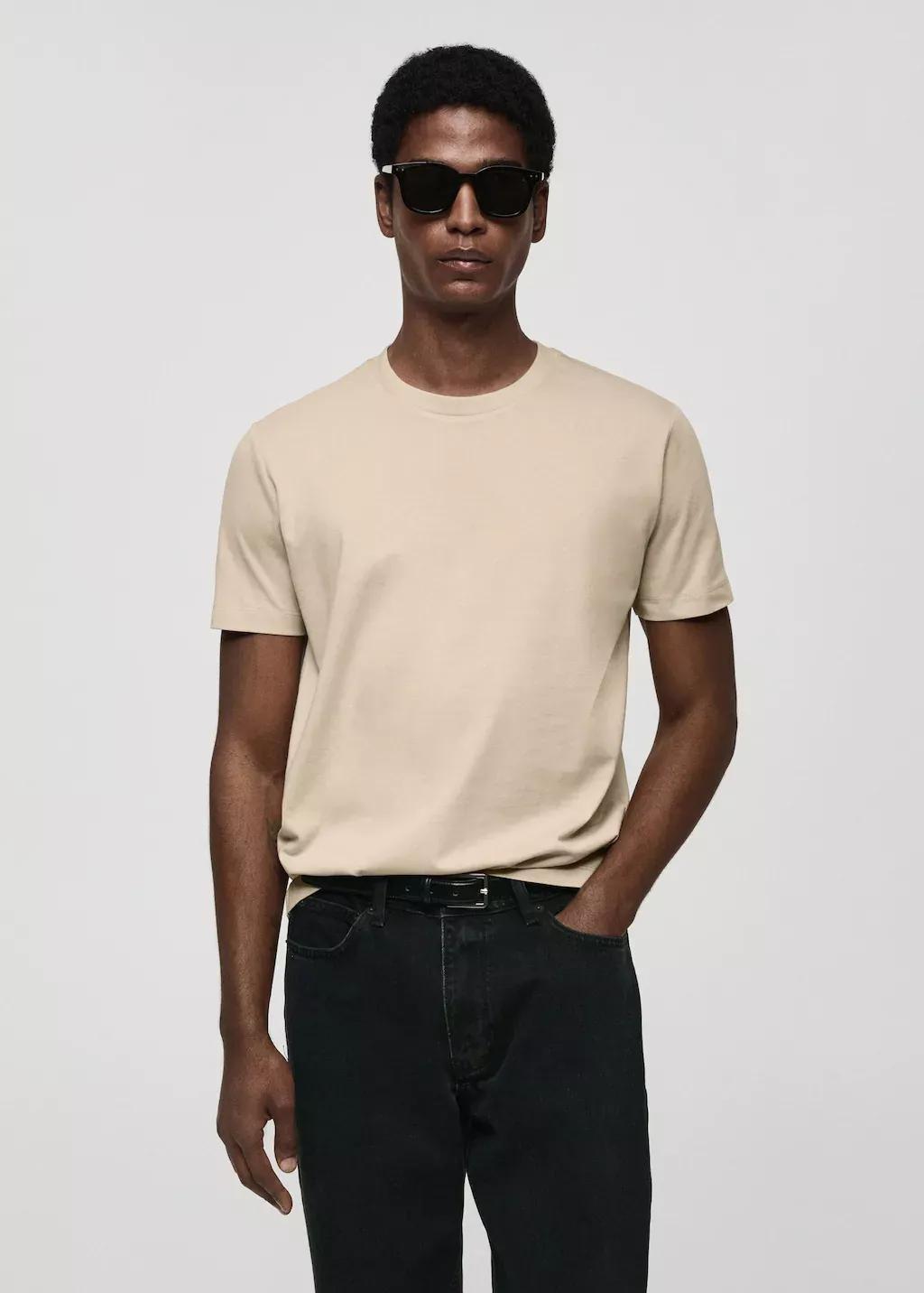 Beige 100% Cotton Slim-Fit T-Shirt, , large image number 0