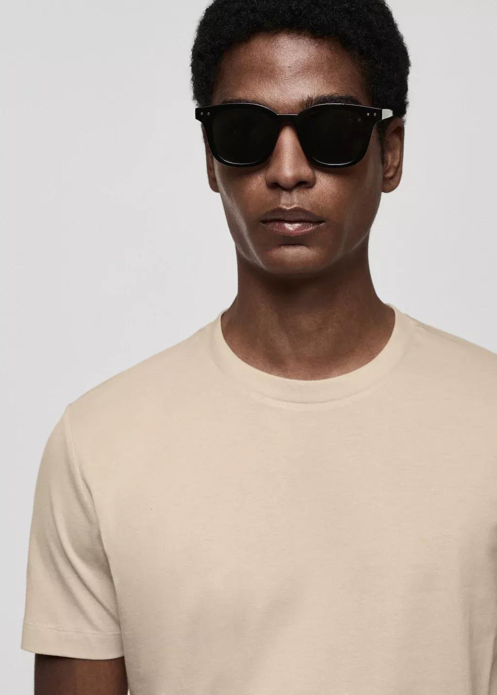 Beige 100% Cotton Slim-Fit T-Shirt, , large image number 1