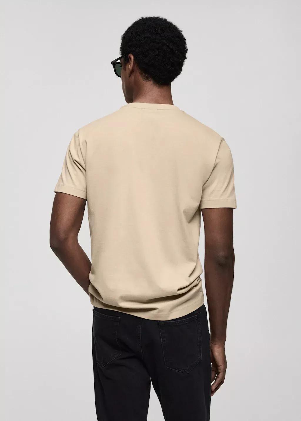 Beige 100% Cotton Slim-Fit T-Shirt, , large image number 5
