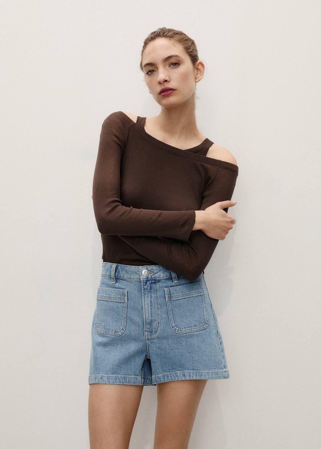 Blue Denim Shorts With Pockets, , large image number 2