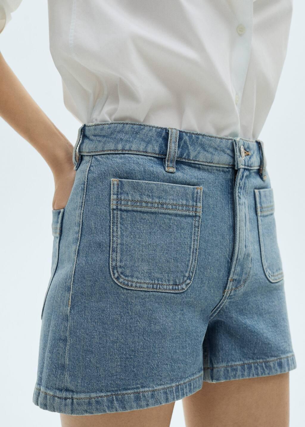 Blue Denim Shorts With Pockets, , large image number 3