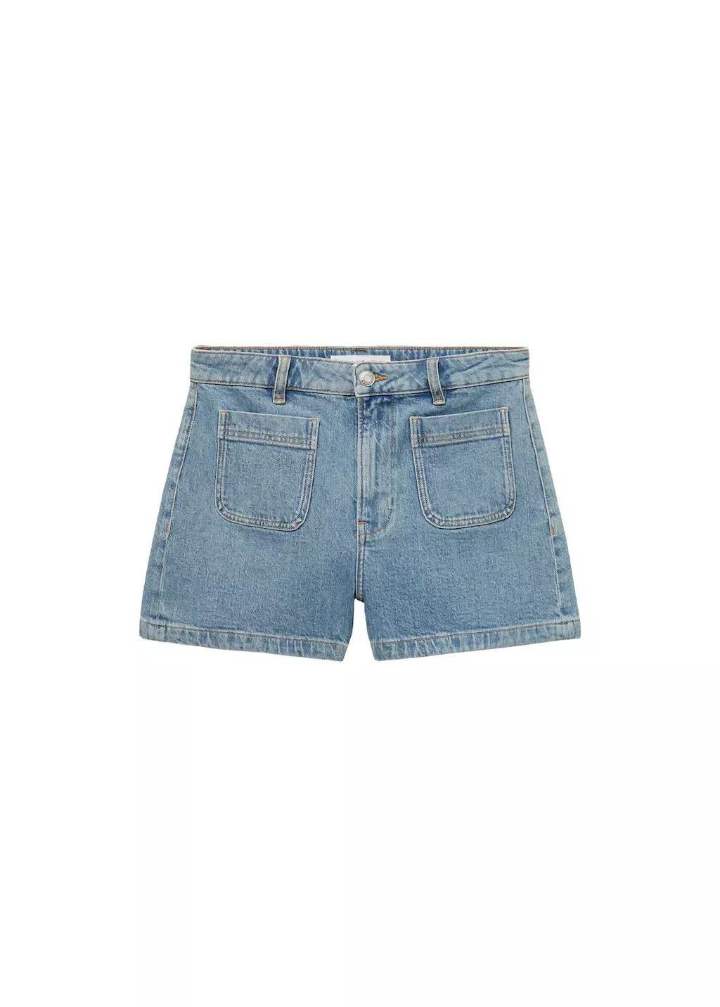 Blue Denim Shorts With Pockets, , large image number 4
