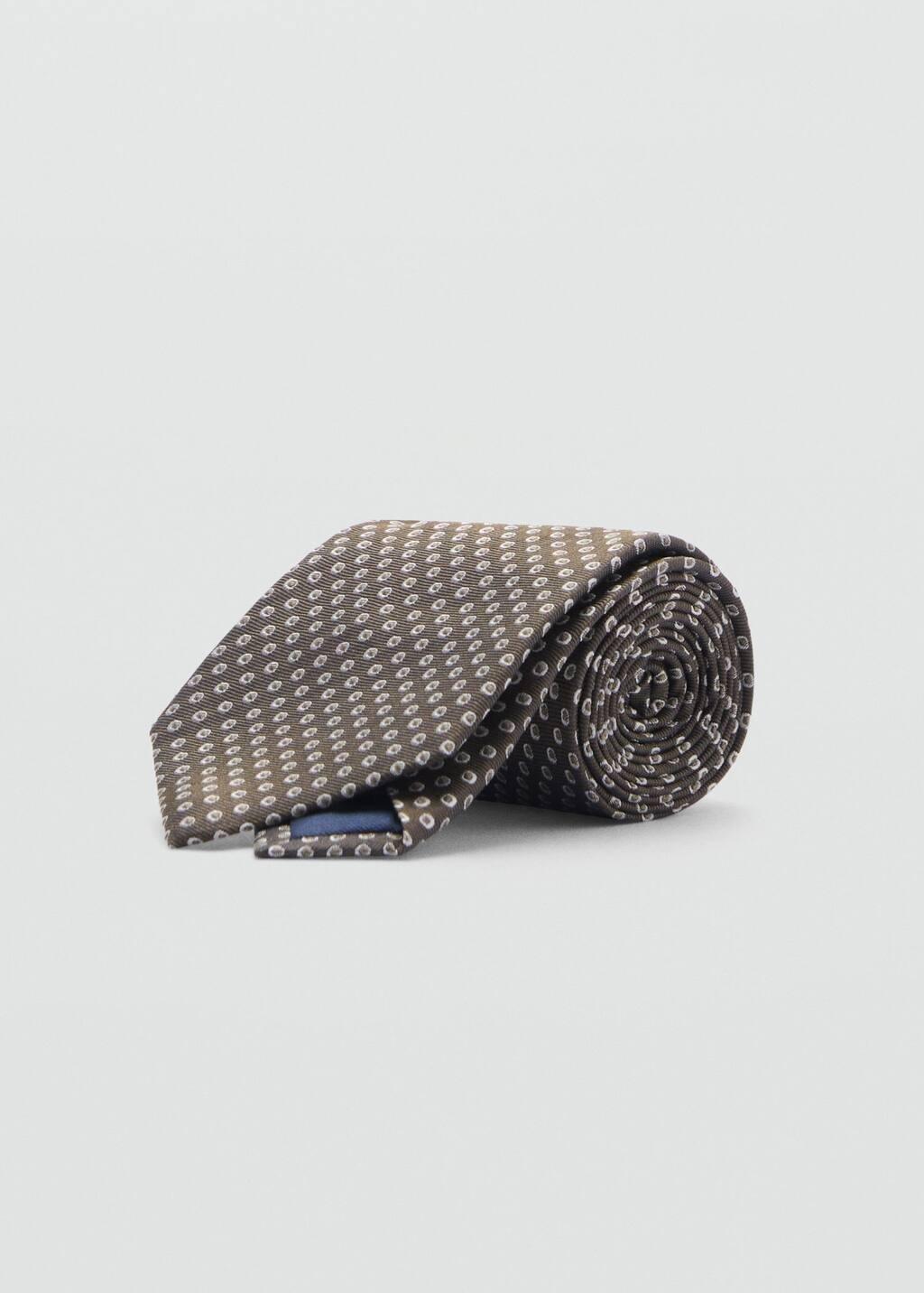 Khaki Geometric Patterned Silk Tie, , medium