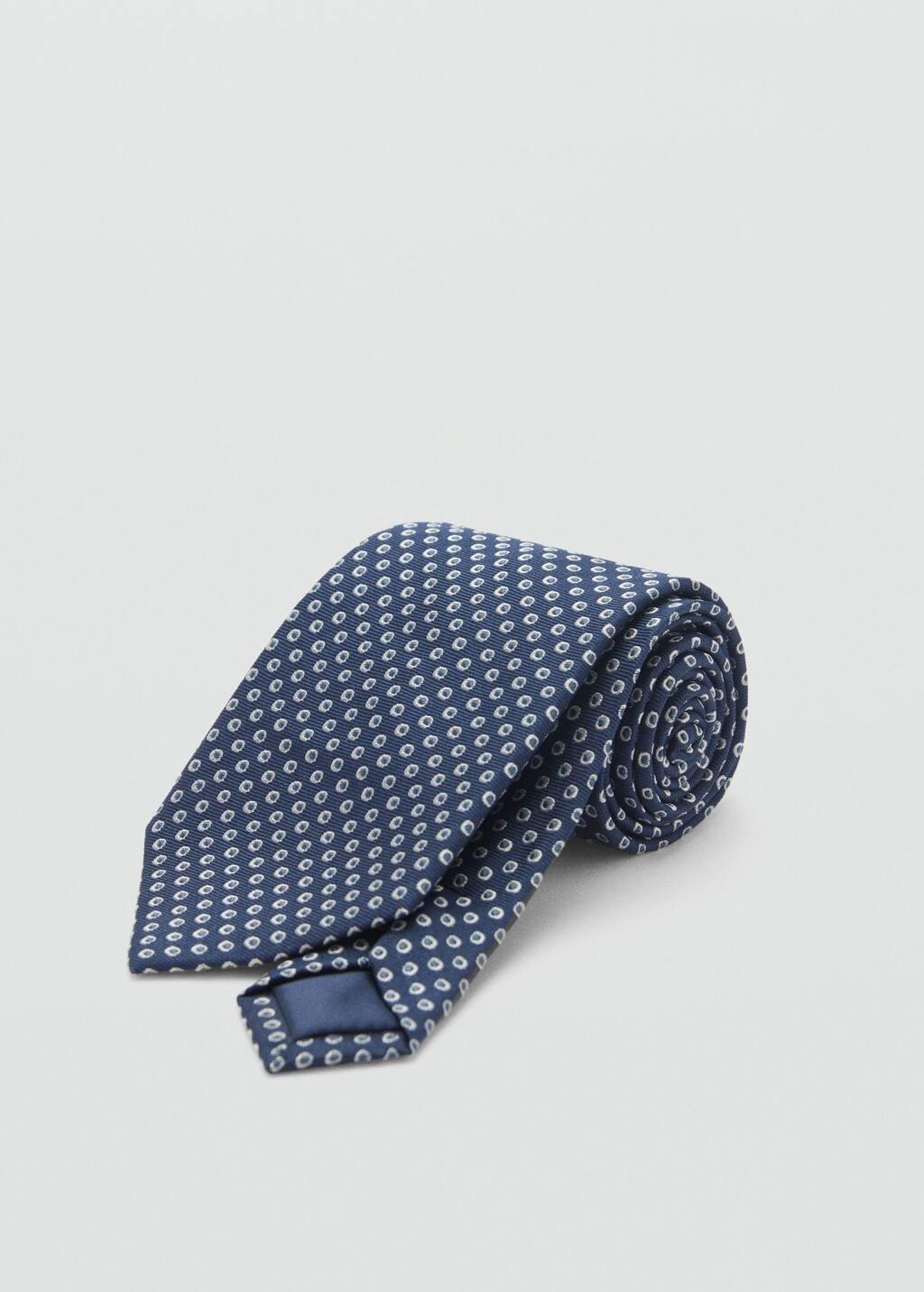 Navy Geometric Patterned Silk Tie, , medium