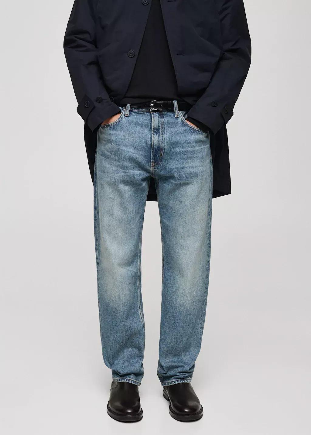 Blue Light Wash Straight Fit Jeans, , large image number 0