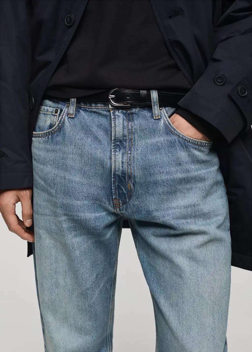 Blue Light Wash Straight Fit Jeans, , large image number 1