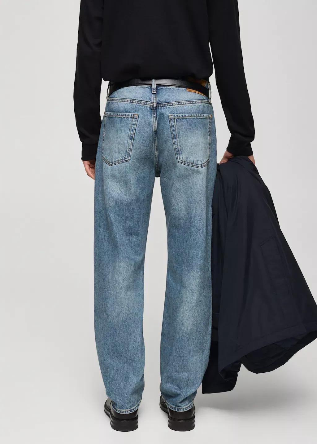Blue Light Wash Straight Fit Jeans, , large image number 7
