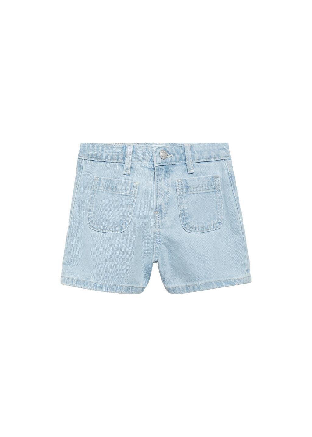 Blue Denim Shorts With Pockets, Kids Girl, , large image number 0