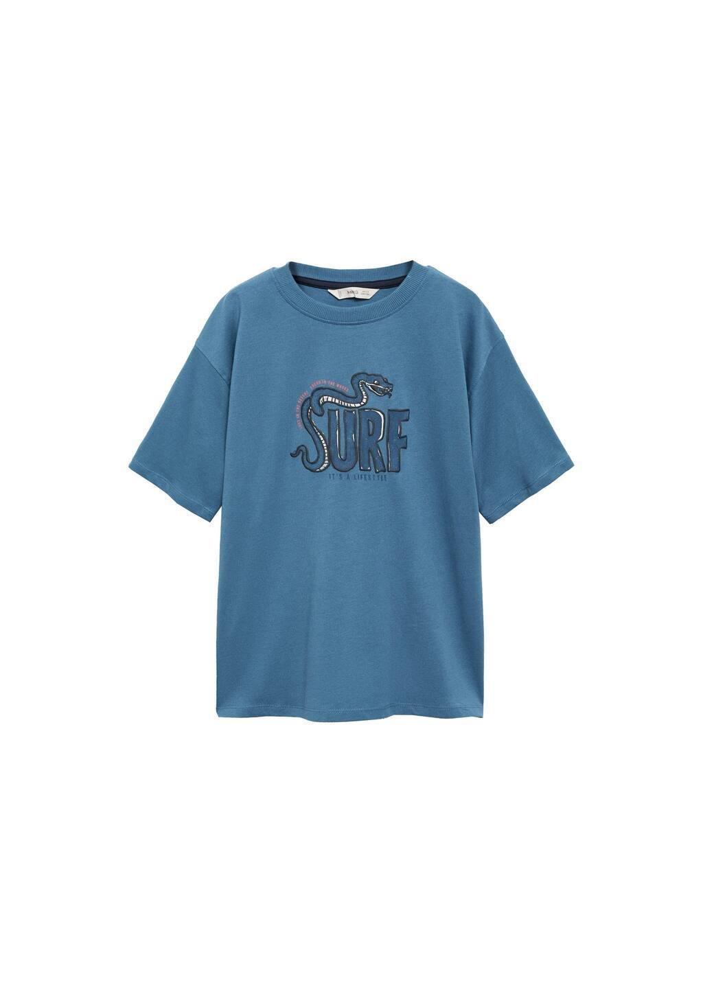 Blue Printed Cotton-Blend T-Shirt, Kids Boy, , medium