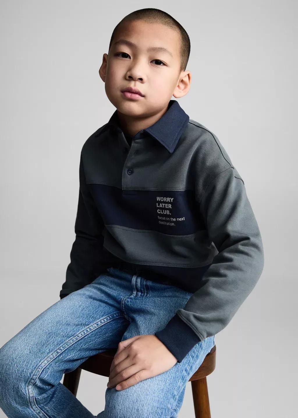 Navy Striped Polo Sweatshirt, Kids Boy, , medium