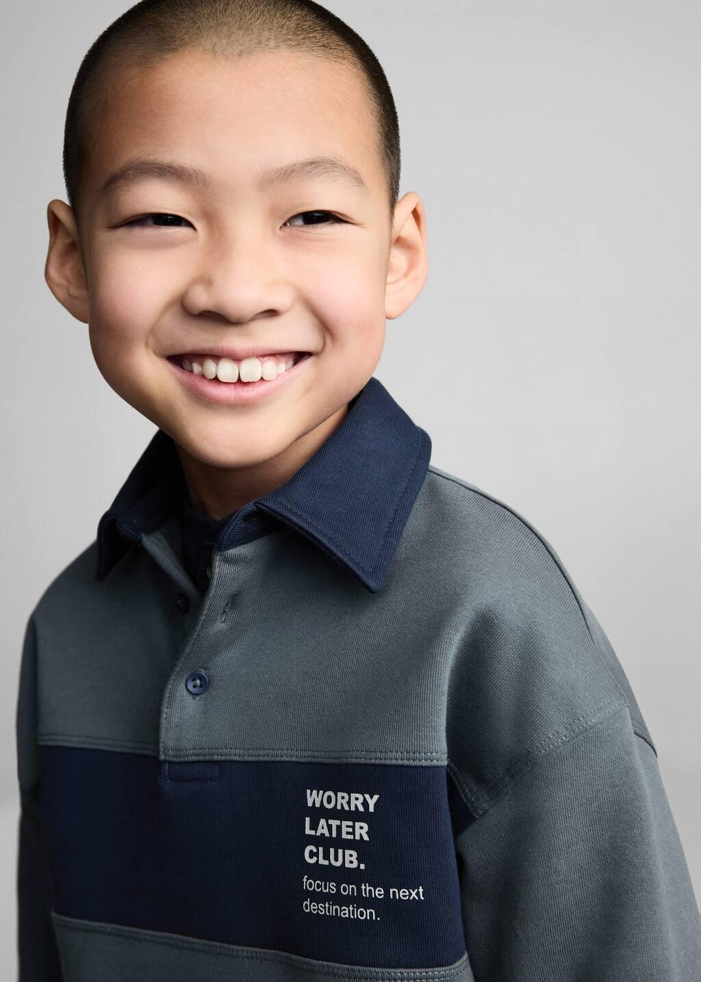 Navy Striped Polo Sweatshirt, Kids Boy, , large image number 2