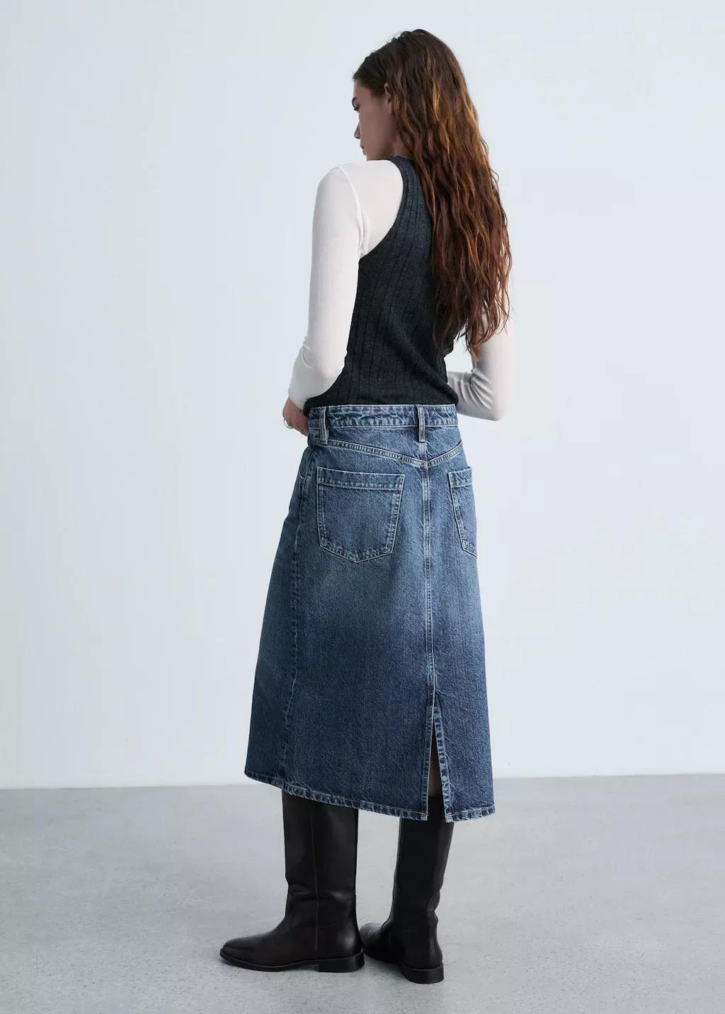 Blue Denim Midi-Skirt, , large image number 1