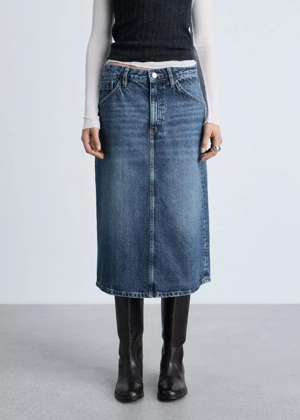 Blue Denim Midi-Skirt, , large image number 5