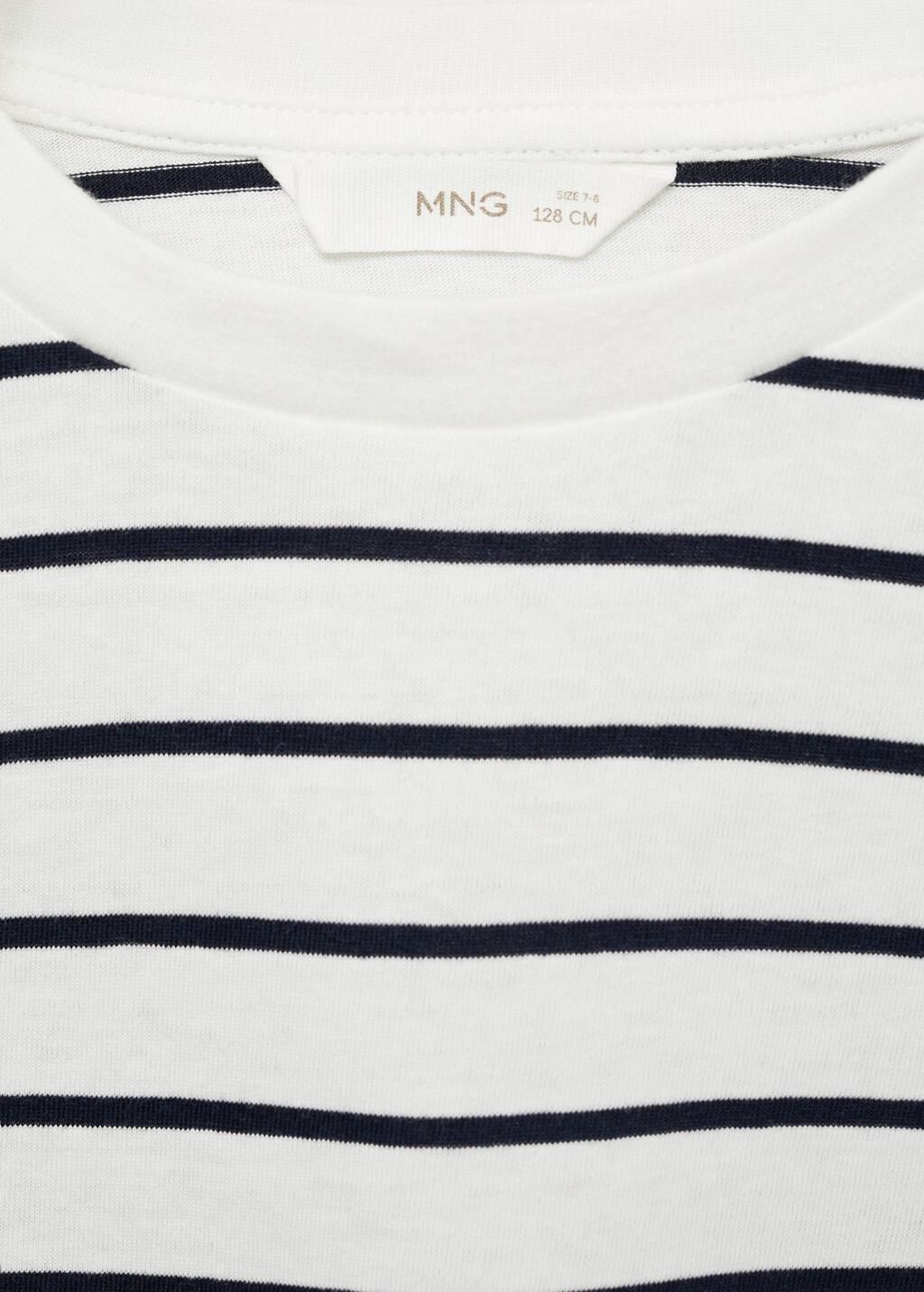 White 100% Cotton Striped T-Shirt, Kids Girl, , large image number 2