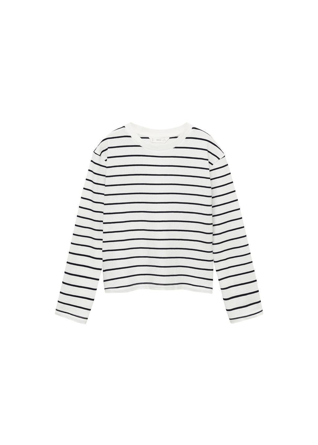 White 100% Cotton Striped T-Shirt, Kids Girl, , large image number 3