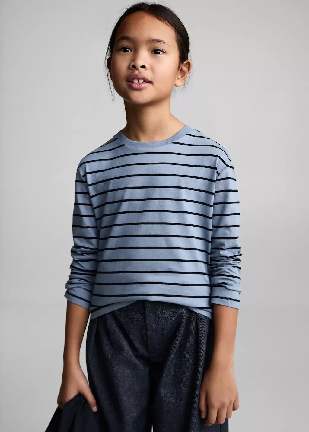 Blue 100% Cotton Striped T-Shirt, Kids Girl, , large image number 0