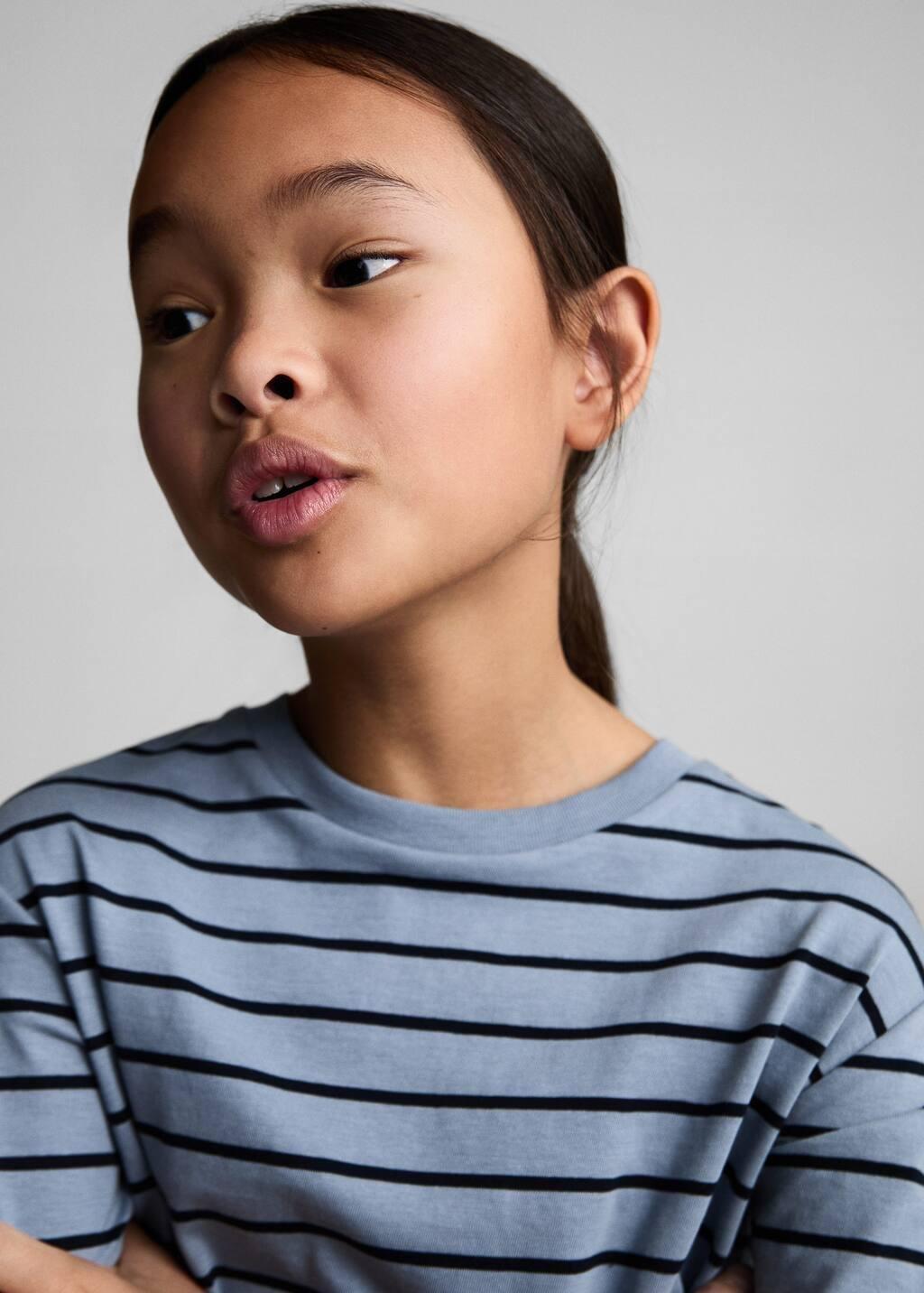 Blue 100% Cotton Striped T-Shirt, Kids Girl, , large image number 2