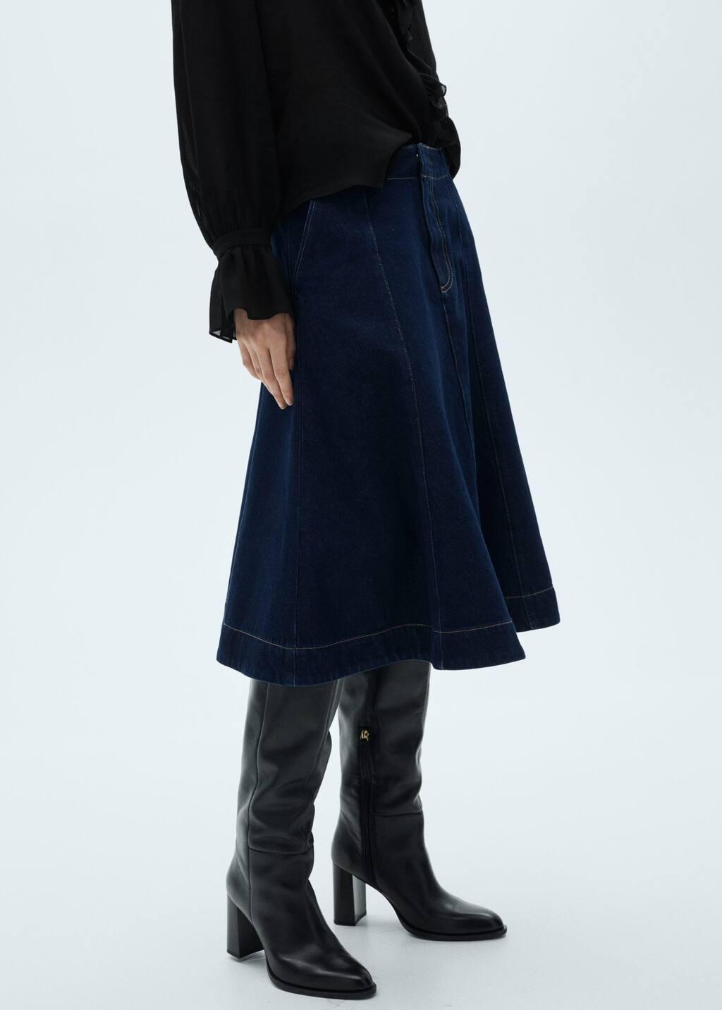 Blue Flared Denim Skirt, , medium