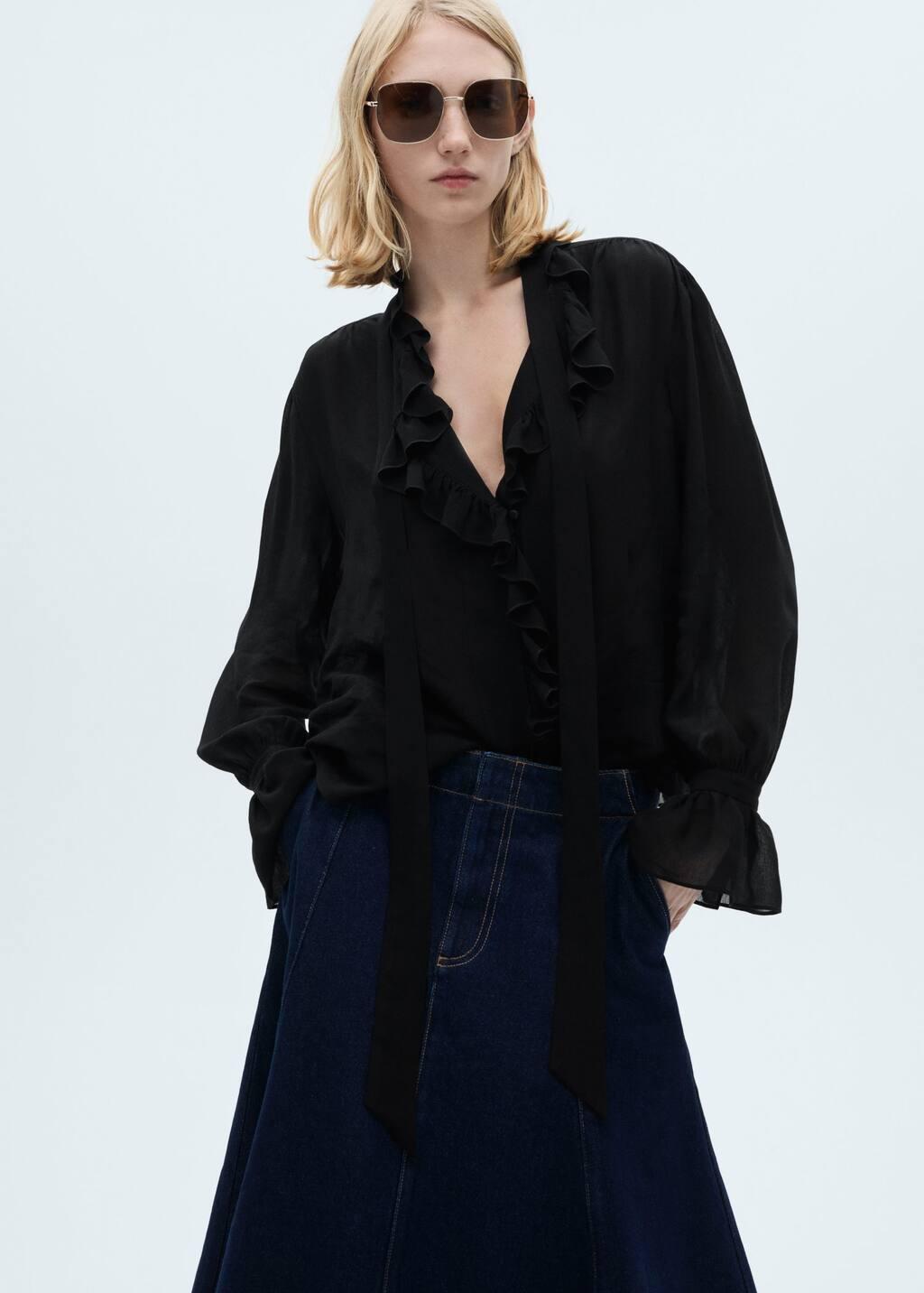 Blue Flared Denim Skirt, , large image number 1