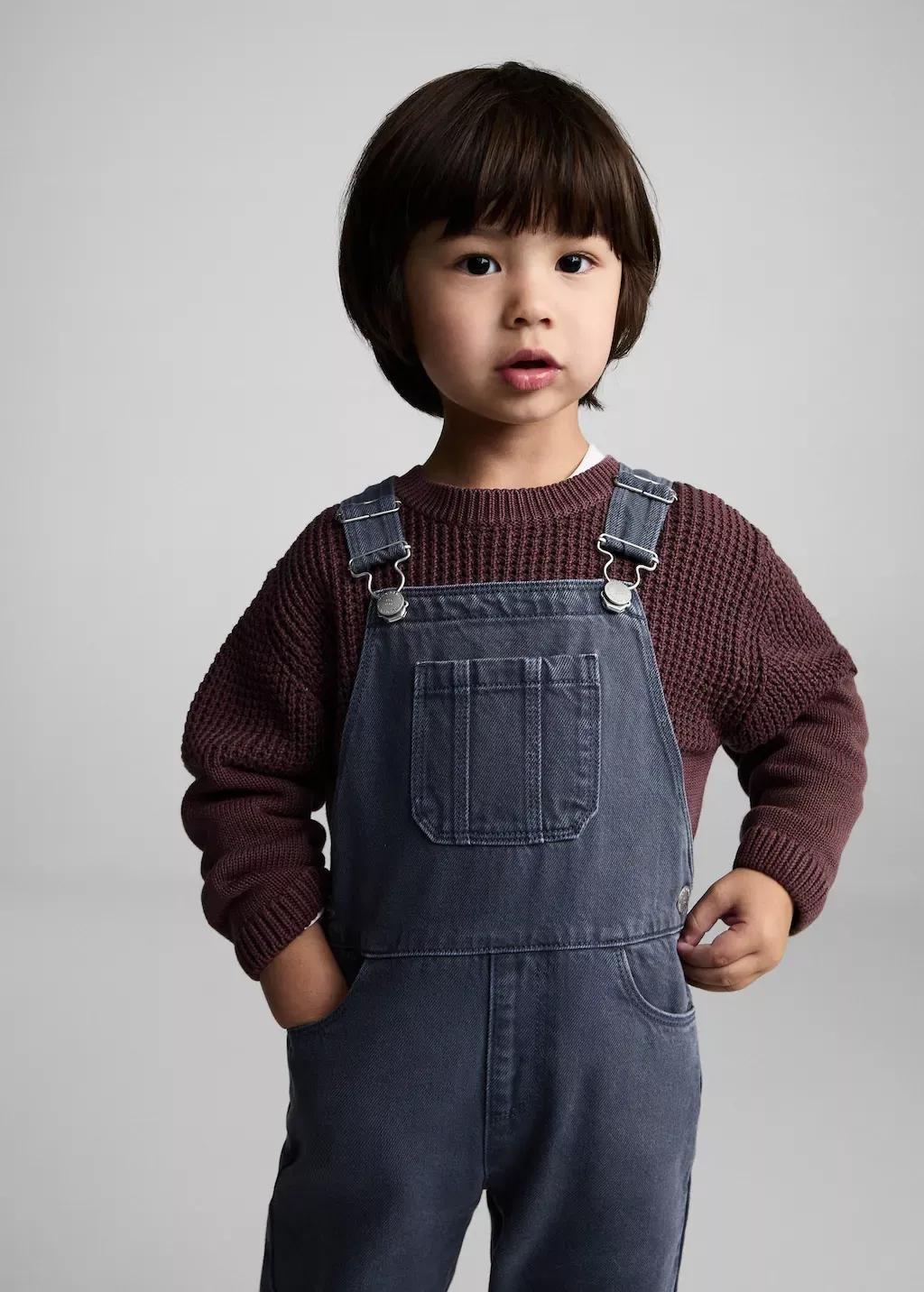 Navy Long Denim Dungarees, , large image number 0