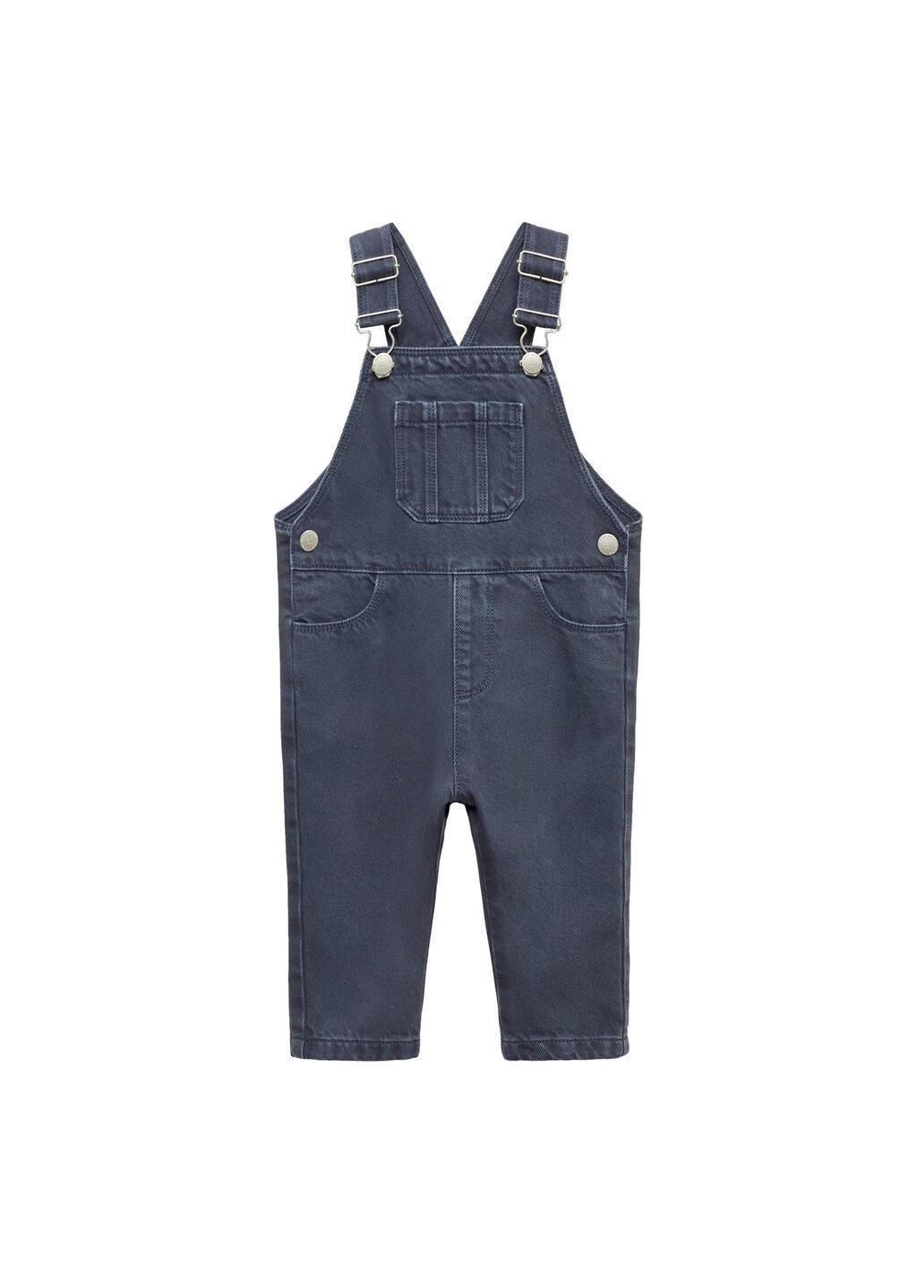 Navy Long Denim Dungarees, , large image number 3
