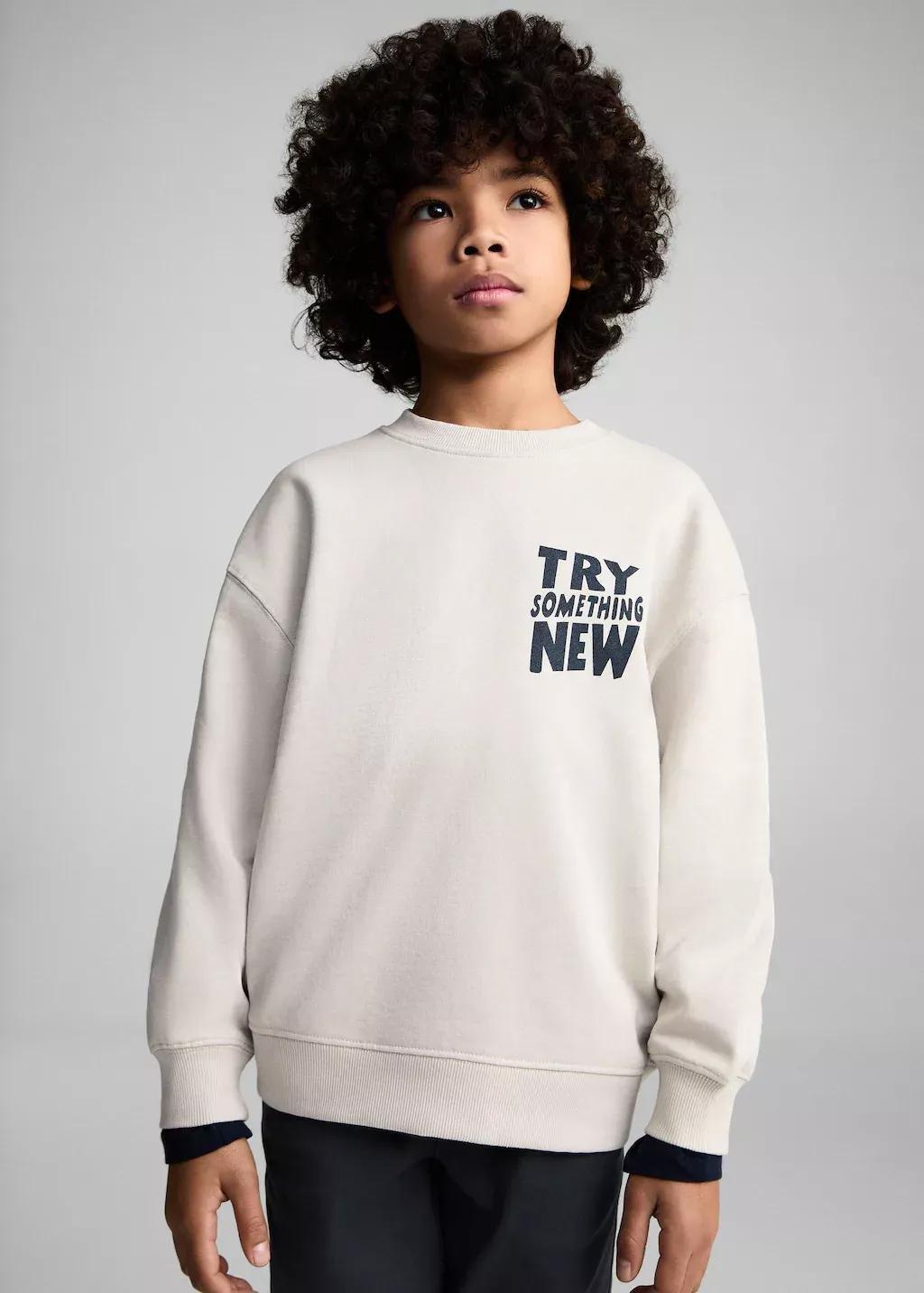 White Printed Cotton Sweatshirt, Kids Boy, , large image number 0