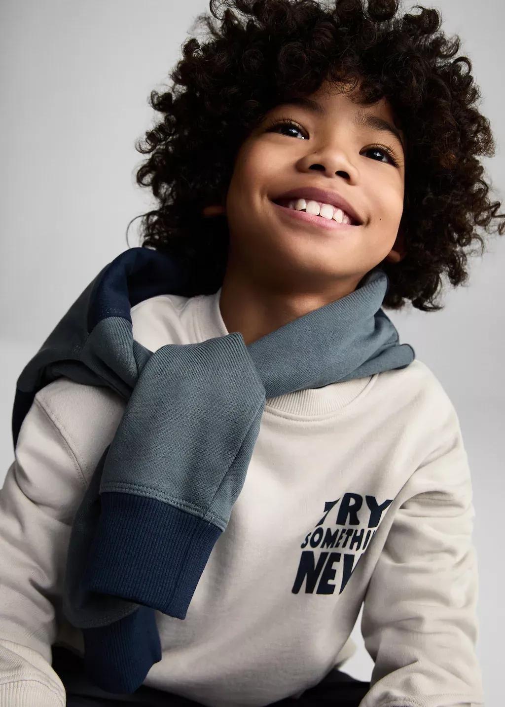 White Printed Cotton Sweatshirt, Kids Boy, , large image number 1