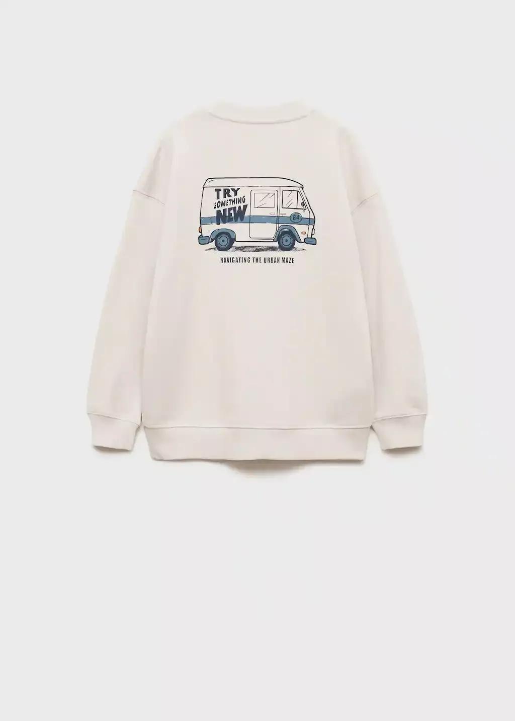 White Printed Cotton Sweatshirt, Kids Boy, , large image number 4