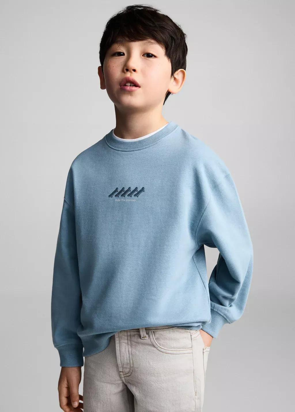 Blue Printed Cotton Sweatshirt, Kids Boy, , large image number 0