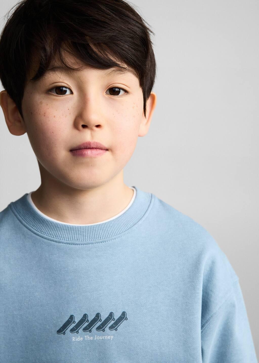 Blue Printed Cotton Sweatshirt, Kids Boy, , large image number 2