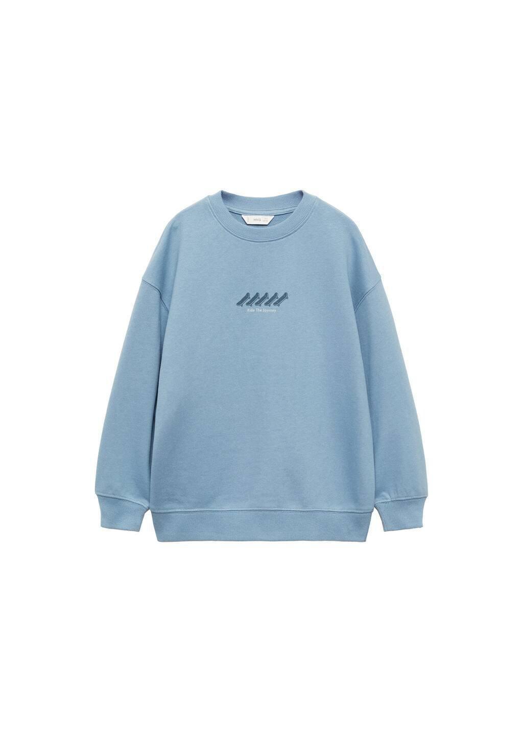 Blue Printed Cotton Sweatshirt, Kids Boy, , large image number 4