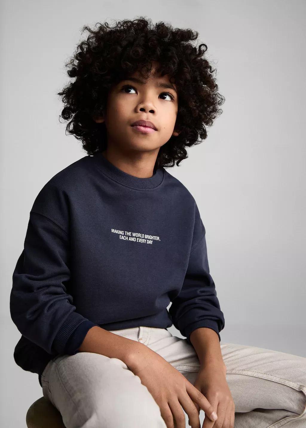 Navy Printed Cotton Sweatshirt, Kids Boy, , large image number 0