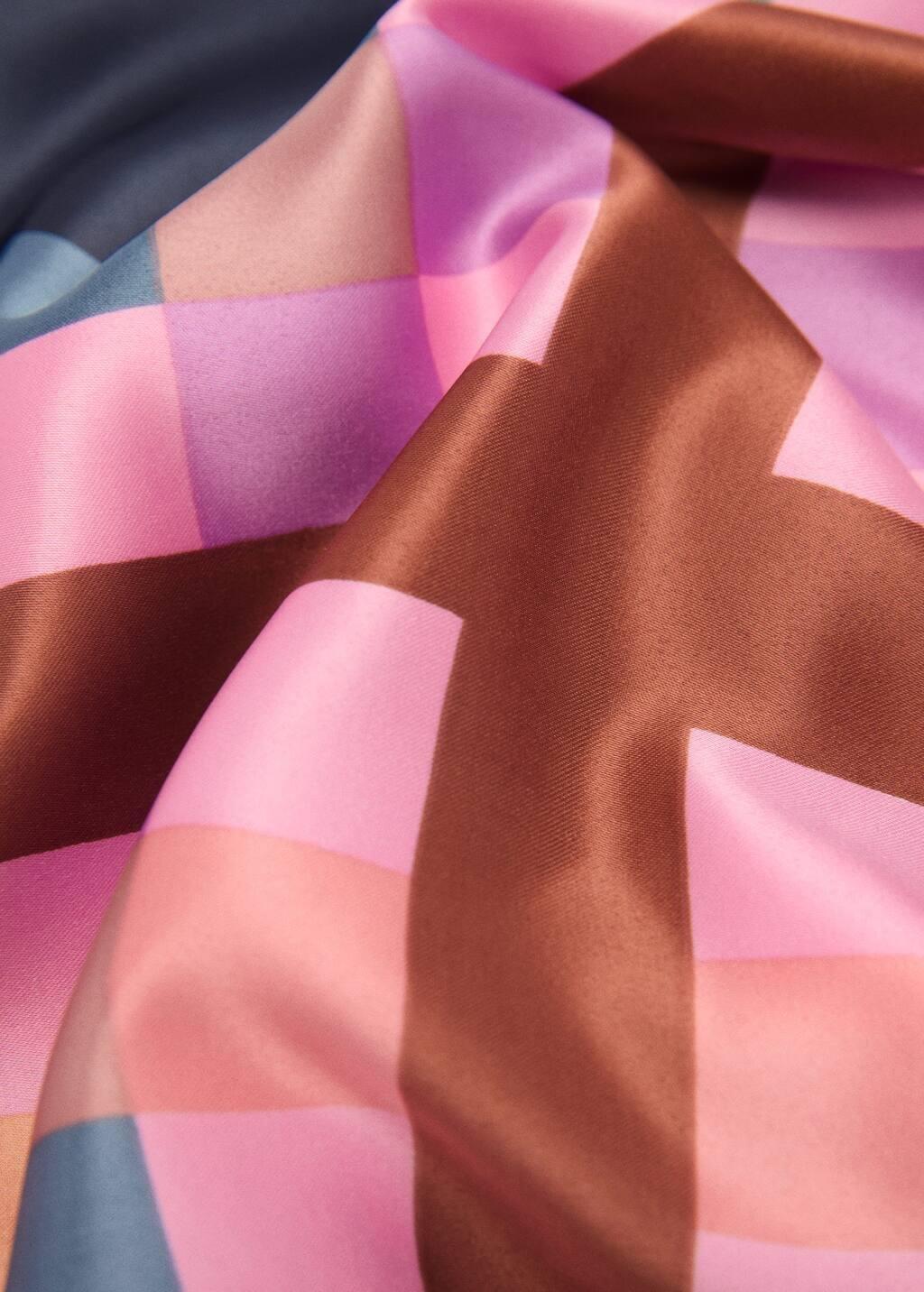 Pink Satin Check Scarf, , medium