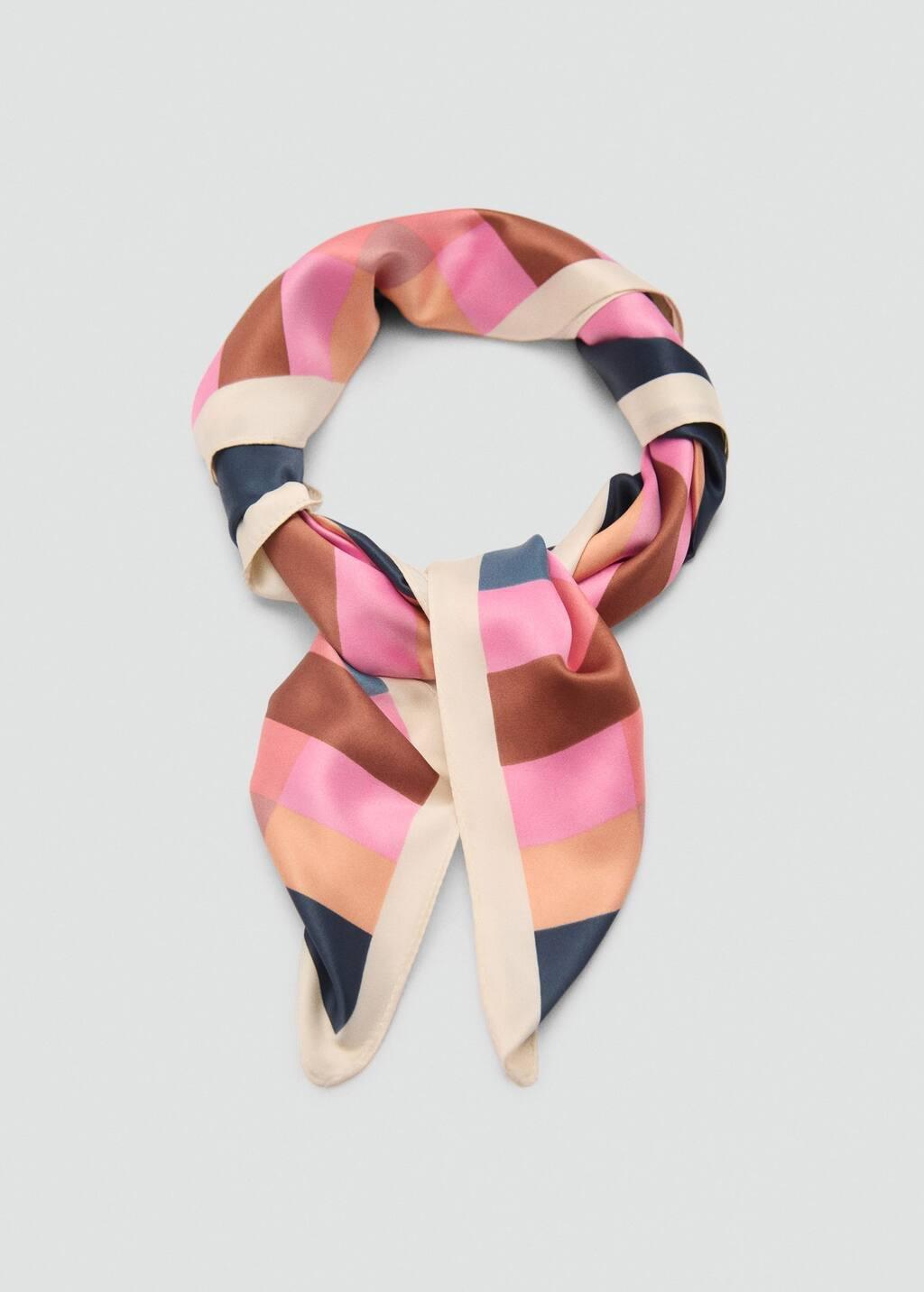 Pink Satin Check Scarf, Pink, large image number 1