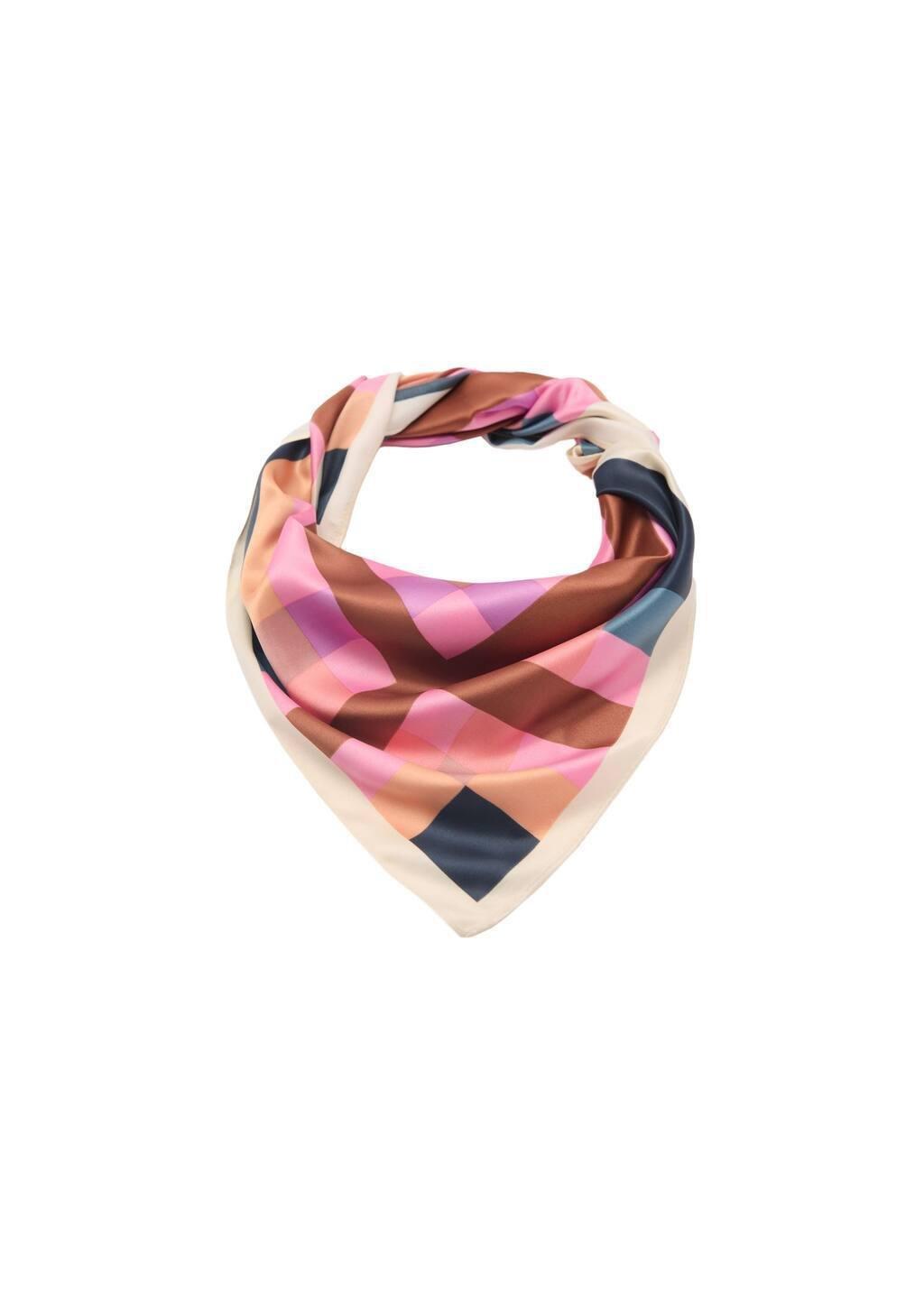 Pink Satin Check Scarf, Pink, large image number 2