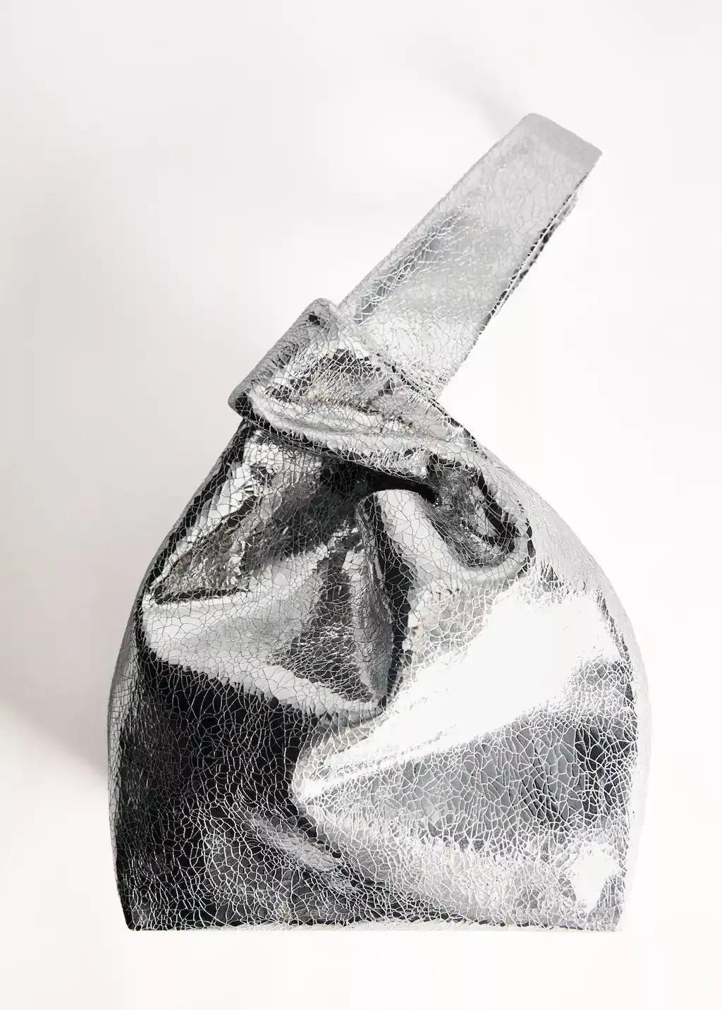 Silver Metallic Handbag, 0201_PL, large image number 4