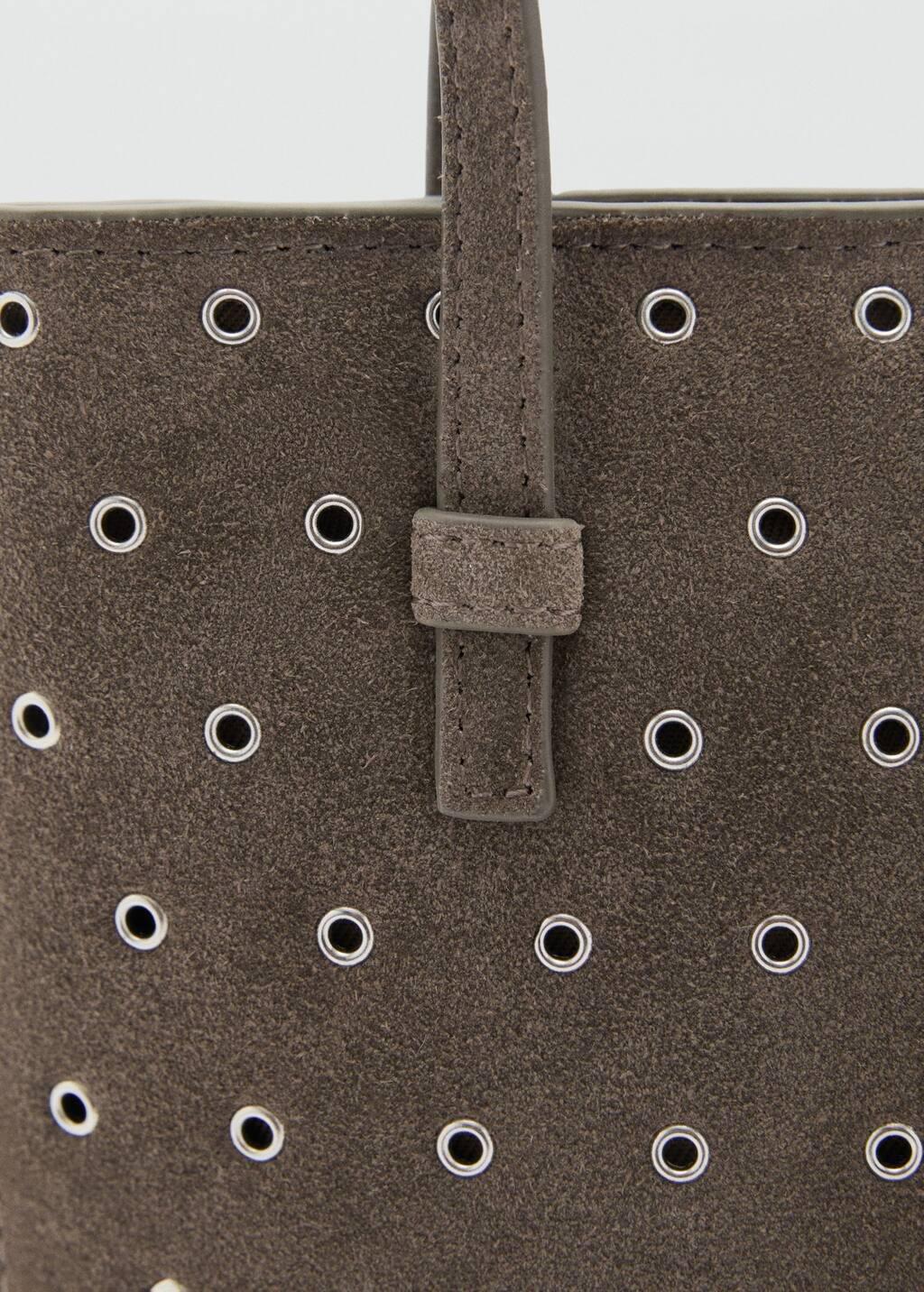 Brown Die-Cut Leather Shopper Bag, Medium Brown, large image number 2