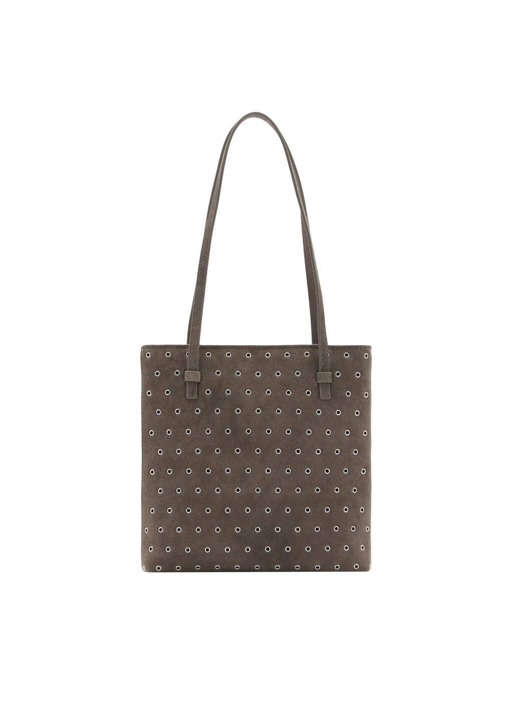 Brown Die-Cut Leather Shopper Bag, Medium Brown, large image number 3