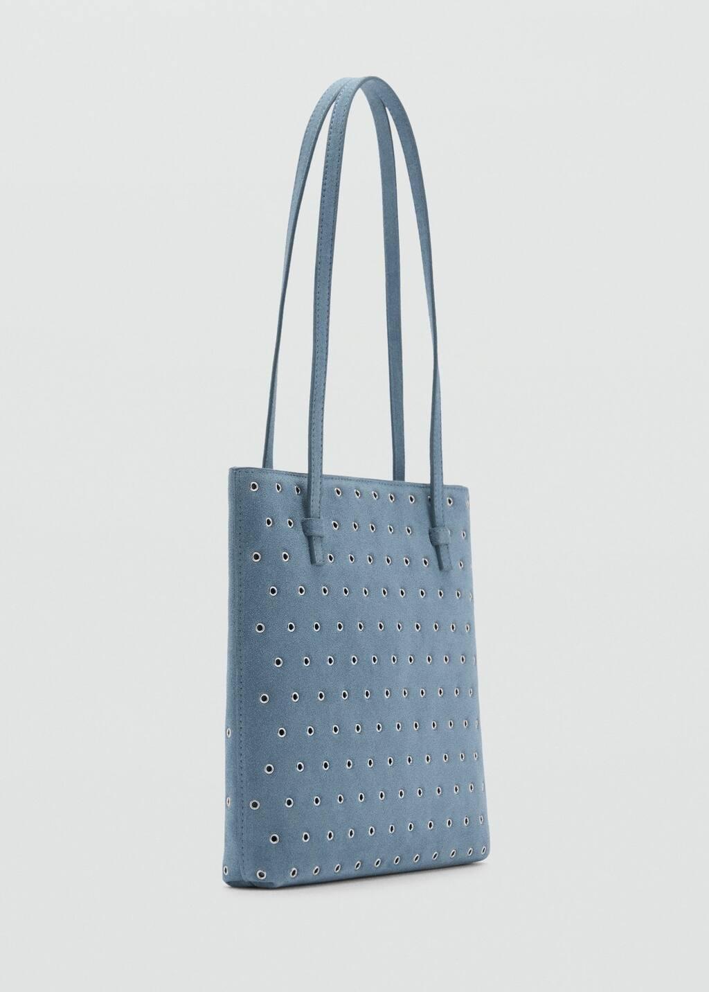 Blue Die-Cut Leather Shopper Bag, , medium