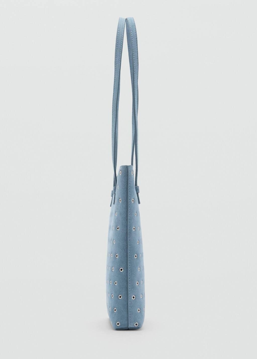 Blue Die-Cut Leather Shopper Bag, Medium Blue, large image number 1