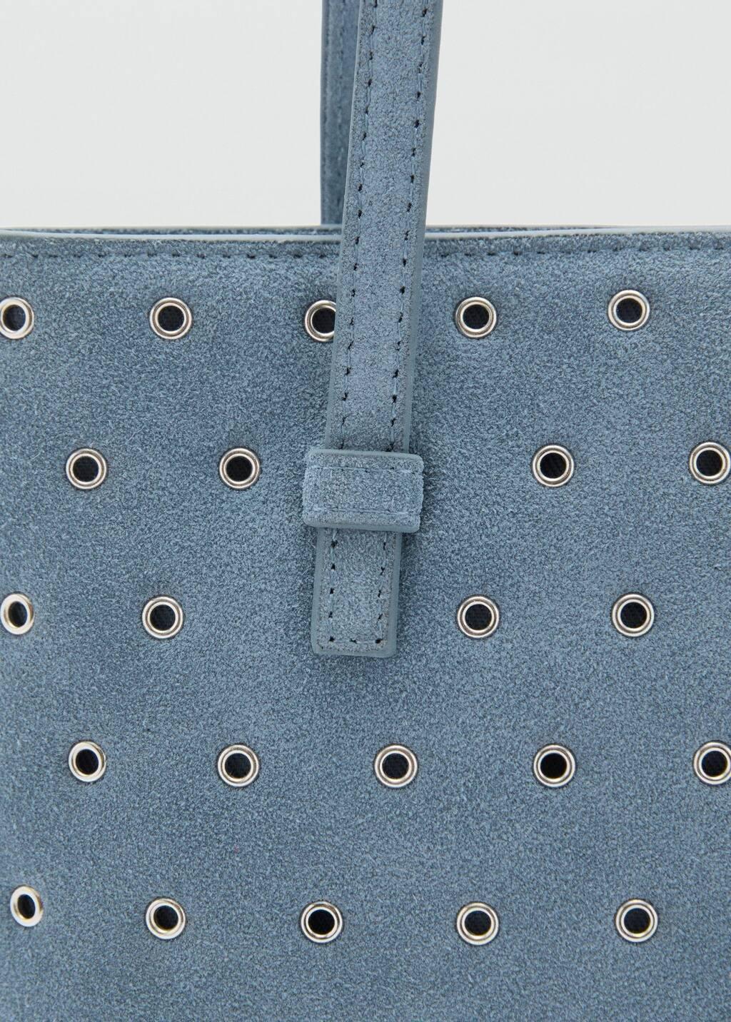 Blue Die-Cut Leather Shopper Bag, Medium Blue, large image number 2