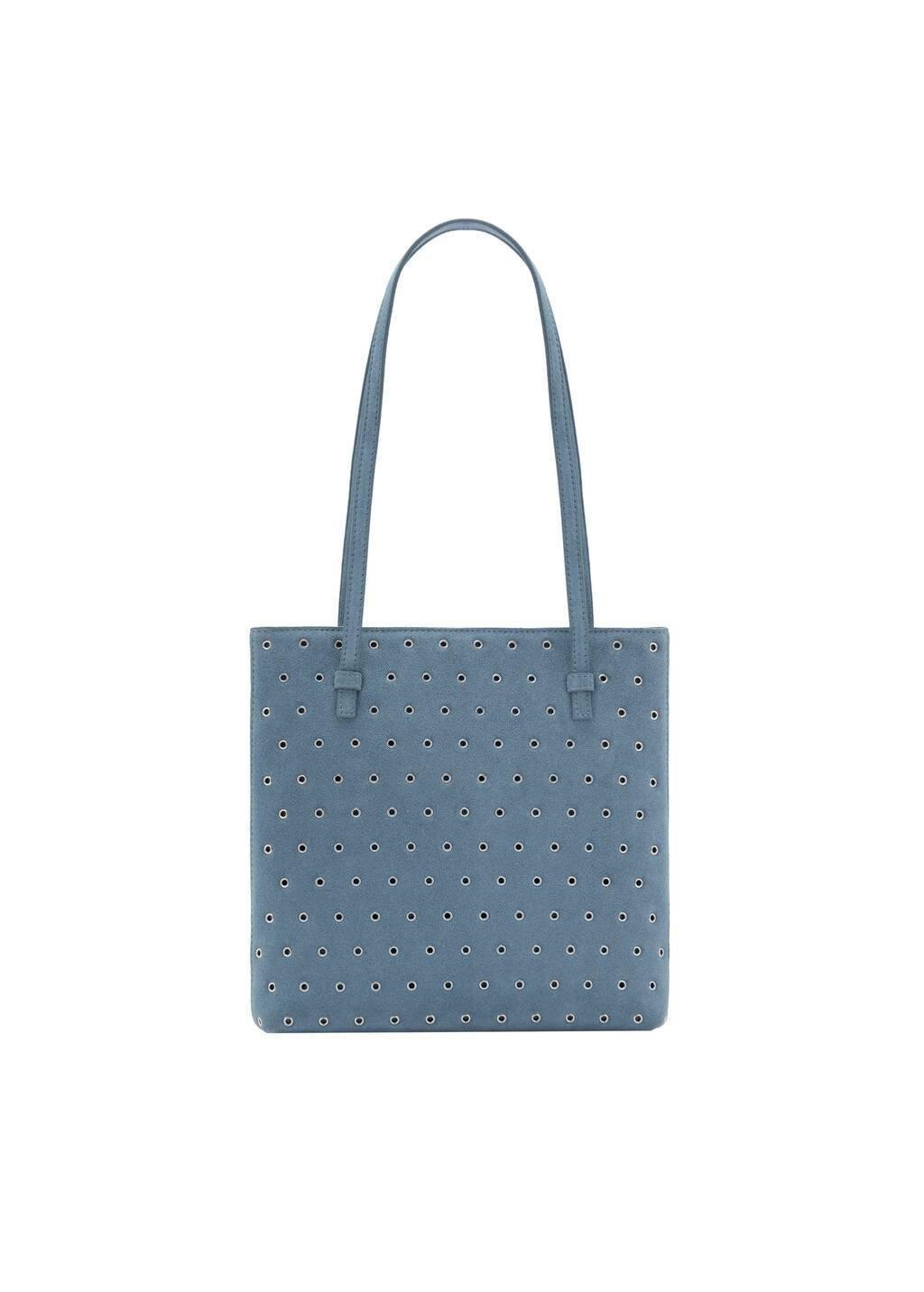 Blue Die-Cut Leather Shopper Bag, Medium Blue, large image number 3