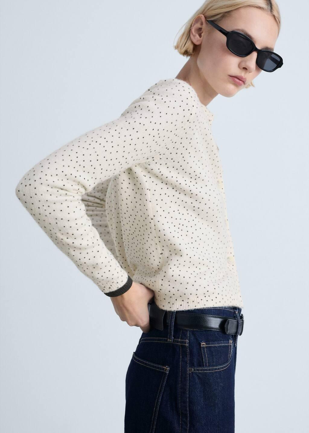 Beige Polka-Dot Knitted Cardigan, , large image number 0