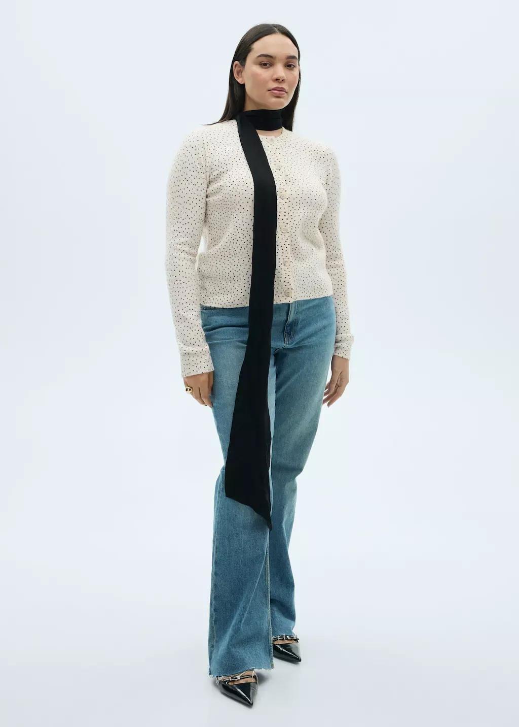 Beige Polka-Dot Knitted Cardigan, , large image number 2